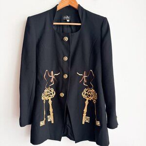Vintage Jovani Gold Key Detail Classic Black Blazer 8